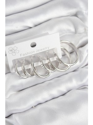 Esranın Dünyası Mey Ithalat® Pirinç Halka Model Gümüş Renk Kadın Set Küpe