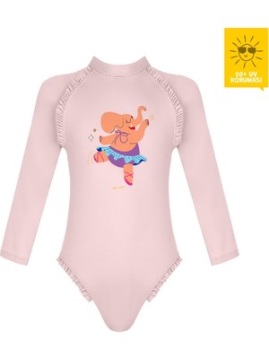 Daring Littles Uv Korumalı Upf 50+ Uzun Kollu Fırfırlı Balerin Fil Baskılı Mayo -  Geri Dönüştürülmüş Kumaş - Elphy Koleksiyonu