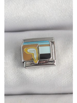 Mustran 316L Çelik Gümüş Renk Renkli Portre Model Nomination Charm