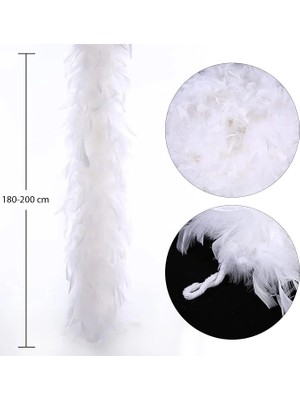 Esranın Dünyası Mey Ithalat® Beyaz Renk Kabarık Kalın Otriş Boa Tüy 6 cm Genişlik 180-200 cm Uzunluk