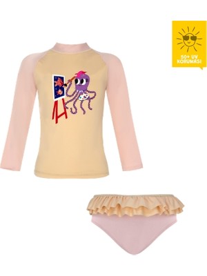 Daring Littles Uv Korumalı Upf 50+ Bebek Yüzme Seti - Uzun Kollu Ahtapot Baskılı Üst & Fırfırlı Bikini Altı - Geri Dönüştürülmüş Kumaş - Inka Koleksiyonu