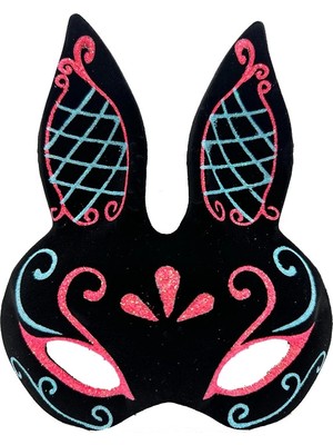 Esranın Dünyası Mey Ithalat® Siyah Renk Mavi Kırmızı Simli Siyah Süet Kaplama Tavşan Maskesi 18X16 cm