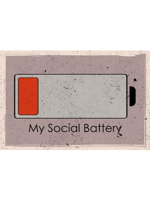 tp Retro Vintage 5 mm Ahşap Üzerine My Social Battery Temalı Poster Tablo 20X30 cm