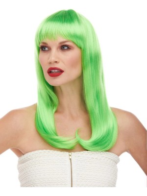 Esranın Dünyası Mey Ithalat® Yeşil Renk Uzun Düz Parti Peruğu