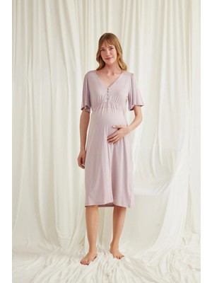 Beruflic  Dantelli Önü Düğmeli Hamile Lohusa Viskon Gecelik