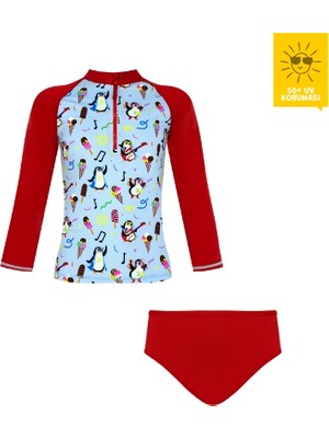 Daring Littles Uv Korumalı Upf 50+ Çocuk Yüzme Seti - Uzun Kollu Penguen Desen Üst &  Bikini Altı - Geri Dönüştürülmüş Kumaş - Tappy Koleksiyonu