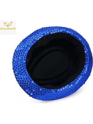 Esranın Dünyası Mey Ithalat® Disko Star Mavi Payetli Fötr Şapka Yetişkin Boy