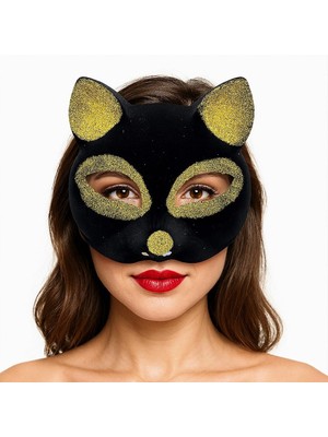Esranın Dünyası Mey Ithalat® Siyah Renk Gold Simli Süet Kaplama Kedi Maskesi 18X14 cm