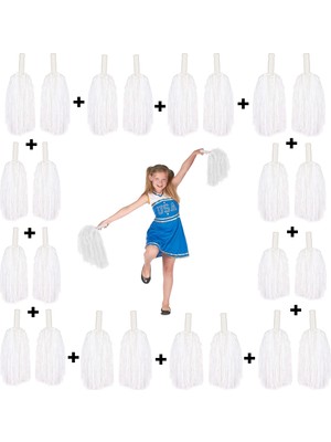 Esranın Dünyası Mey Ithalat® 12 Çift ( 24 Adet ) Beyaz Renk 23 Nisan 19 Mayıs 29 Ekim Okul Gösteri Ponponları