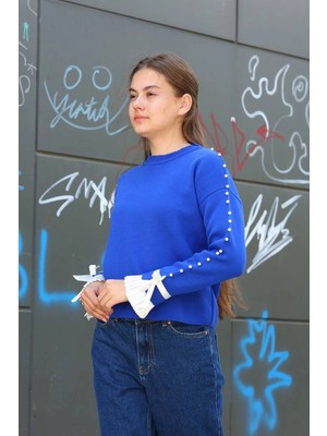 Colezium Boncuklu Bile Detaylı Kazak Saks Mavisi