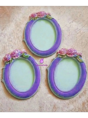 Morlalem Ortası Dolu Gül Kabartmalı 20cm Oval Çerçeve Silikon Kalıp K-541