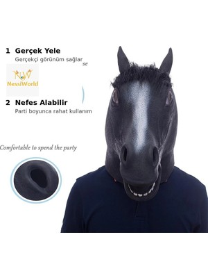 Esranın Dünyası Mey Ithalat® Gerçekçi At Kafası Maskesi Siyah Renk