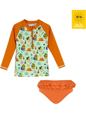Daring Littles Uv Korumalı Upf 50+ Bebek Yüzme Seti - Uzun Kollu Arı Desen Üst & Fırfırlı Bikini Altı - Geri Dönüştürülmüş Kumaş - Beebee Koleksiyonu