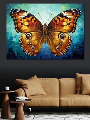 Artmeg Altın Renkli Büyük Kelebek Tablosu Dekoratif Kanvas - Mdf Ahşap Tablo
