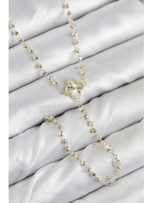 Mey Ithalat® Pirinç Zirkon Taşlı Yonca Model Gold Renk Kadın Y Kolye