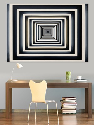 Artmeg Siyah Beyaz Geometrik Koridor Tablo Dekoratif Kanvas - Mdf Ahşap Tablo