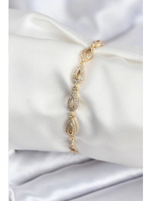 Mey Ithalat® Pirinç Vıp Seri Gold Renk Sıralı Damla Model Kadın Bileklik