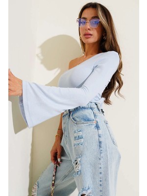 Colezium Tek Omuzlu Basic Bluz Mavi