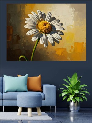 Tablomega Yakın Çekim Beyaz Papatya Buketi Dekoratif Kanvas - Mdf Ahşap Tablo