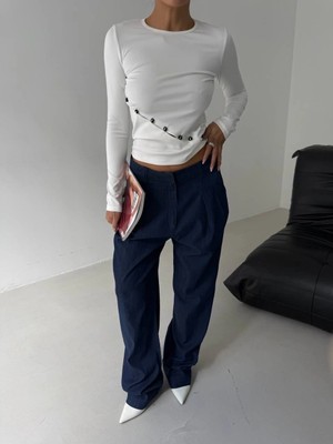 Colezium Asimetrik Alt Detaylı Bluz Beyaz