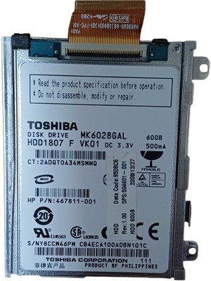 MK6028GAL, HDD1807 A ZK01, Toshiba 60GB Zıf 1.8 Notebook Harddisk Yenilenmiş Ürün