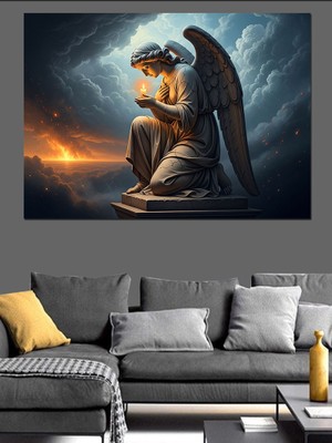 Tablomega Mum Işığında Dua Eden Melek Dekoratif Kanvas - Mdf Ahşap Tablo