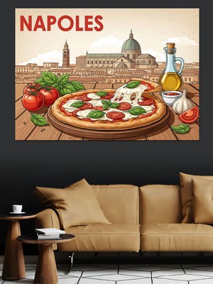Tablomega Tabak Üzerinde Italyan Pizza Görseli Dekoratif Kanvas - Mdf Ahşap Tablo