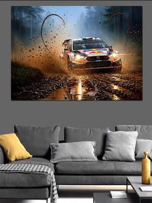 Artmeg Toz Bulutu Içindeki Yarış Arabası Dekoratif Kanvas - Mdf Ahşap Tablo