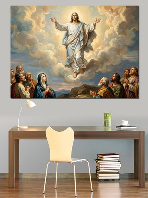 Tablomega Işıklar Içinde Göğe Yükselen Isa Dekoratif Kanvas - Mdf Ahşap Tablo