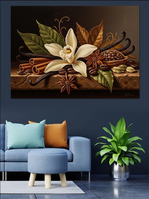 Tablomega Baharatlar ve Vanilya Çiçeği Natürmort Dekoratif Kanvas - Mdf Ahşap Tablo