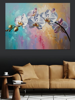 Tablomega Sanatsal Beyaz Orkide Çiçekleri Tablo Dekoratif Kanvas - Mdf Ahşap Tablo