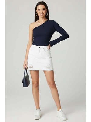 Colezium Tek Omuzlu Basic Bluz Lacivert