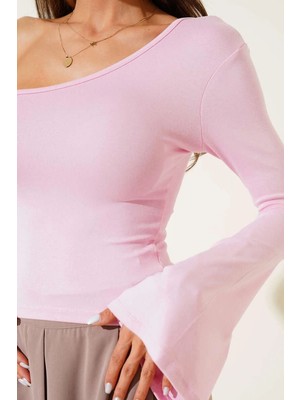 Colezium Tek Omuzlu Basic Bluz Pembe