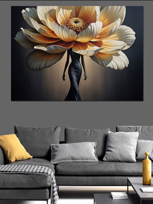 Artmeg Çiçek Kafalı Estetik Kadın Silüeti Dekoratif Kanvas - Mdf Ahşap Tablo