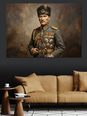 Tablomega Üniformalı Karizmatik Mareşal Atatürk Portresi Dekoratif Kanvas - Mdf Ahşap Tablo