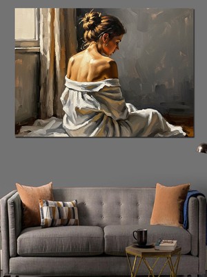 Tablomega Sırtı Dönük Şık Kadın Portresi Dekoratif Kanvas - Mdf Ahşap Tablo