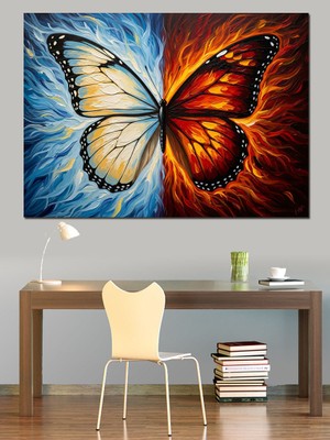 Artmeg Zıt Renkli Iki Parçalı Kelebek Dekoratif Kanvas - Mdf Ahşap Tablo