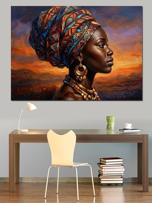 Artmeg Etnik Türbanlı Asil Afrikalı Kadın Dekoratif Kanvas - Mdf Ahşap Tablo