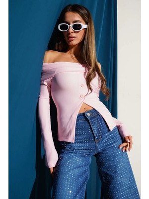 Colezium Madonna Yaka Düğmeli Bluz Pembe