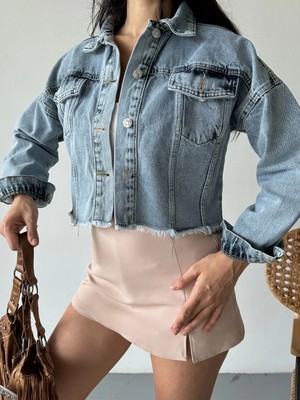 Colezium Çift Kapaklı Püsküllü Crop Buz Mavi