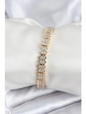 Mey Ithalat® Pirinç Vıp Seri Gold Renk Zirkon Taşlı Kadın Bileklik