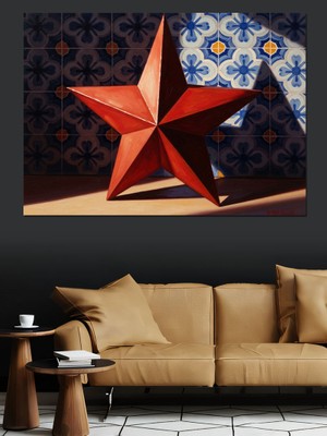 Artmeg Kırmızı Beş Köşeli Yıldız Figürü Dekoratif Kanvas - Mdf Ahşap Tablo