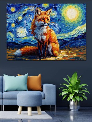 Artmeg Van Gogh Tarzı Tilki Portresi Dekoratif Kanvas - Mdf Ahşap Tablo