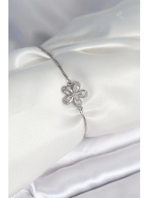 Mey Ithalat® Çiçek Model Asansörlü Gümüş Renk Kadın Bileklik