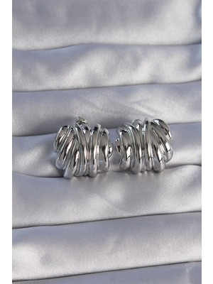 Mey Ithalat® Pirinç Gümüş Renk Tırtıklı Bombe Model Küpe