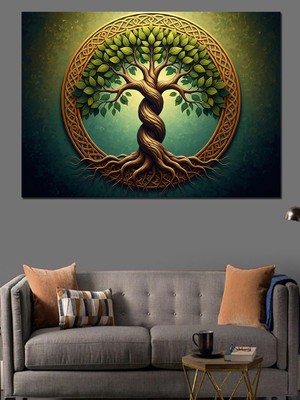 Artmeg Kelt Düğümü Hayat Ağacı Sembolü Dekoratif Kanvas - Mdf Ahşap Tablo