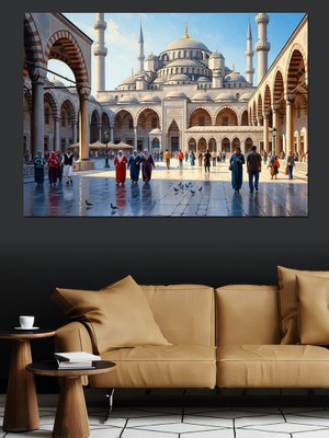 Tablomega Camii Avlusunda Şehir Yaşamı Görseli Dekoratif Kanvas - Mdf Ahşap Tablo