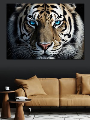 Artmeg Yakın Plan Keskin Bakışlı Kaplan Dekoratif Kanvas - Mdf Ahşap Tablo