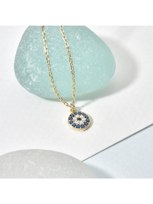 Nox Jewelry 14K Altın Kaplama Nazar Boncuğu Kolye Mavi ve Beyaz Zirkon Taşlı Şık Kadın Kolye - CNS00624
