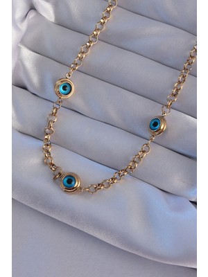 Mey Ithalat® 316L Çelik Gold Renk Nazar Boncuk Model Kolye